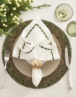 Swag Napkin in White, Green, & Gold, Set of 4