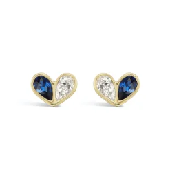 Sweetheart Studs in Diamond and Blue Sapphire