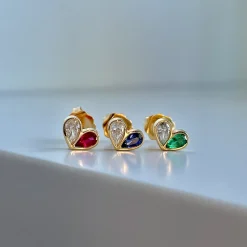 Sweetheart Studs in Diamond and Blue Sapphire