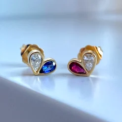 Sweetheart Studs in Diamond and Blue Sapphire