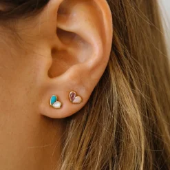 Sweetheart Studs in Pink Sapphire and Opal