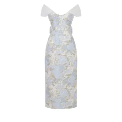 Sylvie Dress in Light Blue Floral Brocade