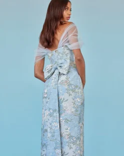 Sylvie Dress in Light Blue Floral Brocade
