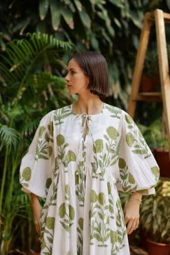 Taj Maxi Dress in Green Flower