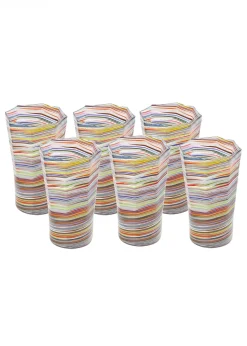Tall Hand Blown Tumbler in Multi, Set of 6