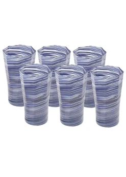Tall Hand Blown Tumbler in Indigo Mix, Set of 6
