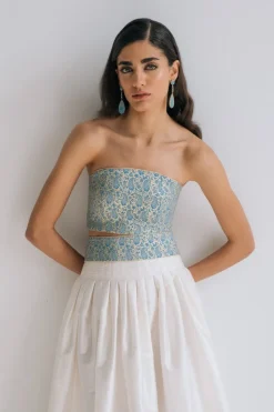 Termeh Jahan Top in Blue & Silver Paisley