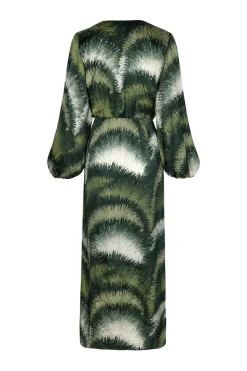 Tertulia Silk Jacquard Maxi Dress in Green Brushed