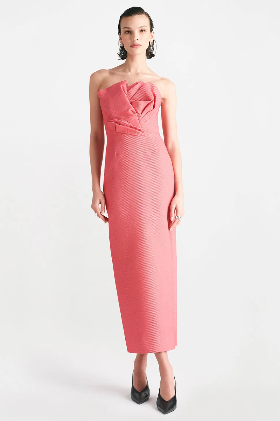 Textured Satin Draped Tulip Sheath in Berry