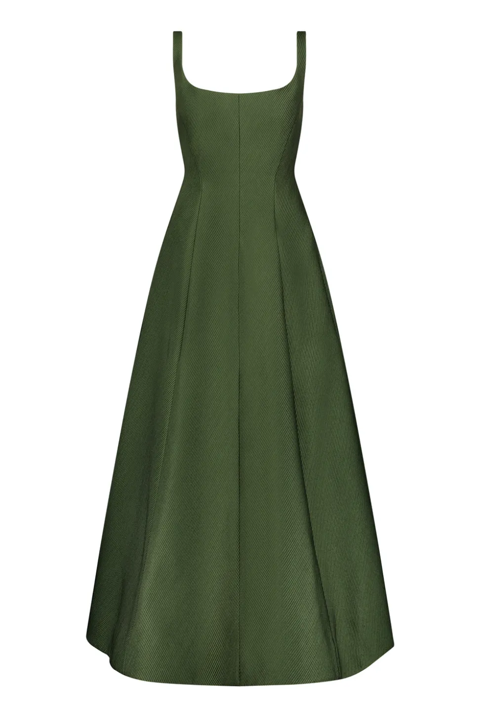 Textured Satin Seam Detail Scoop Neck Midi Dress in Forest