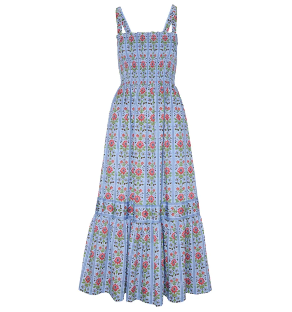 The Anjuli Nap Dress in Blue Floral Block Stripe