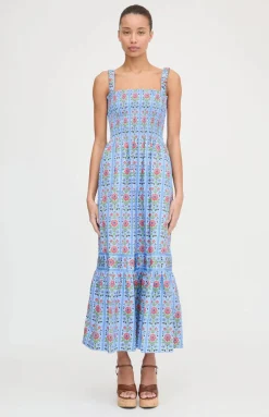 The Anjuli Nap Dress in Blue Floral Block Stripe