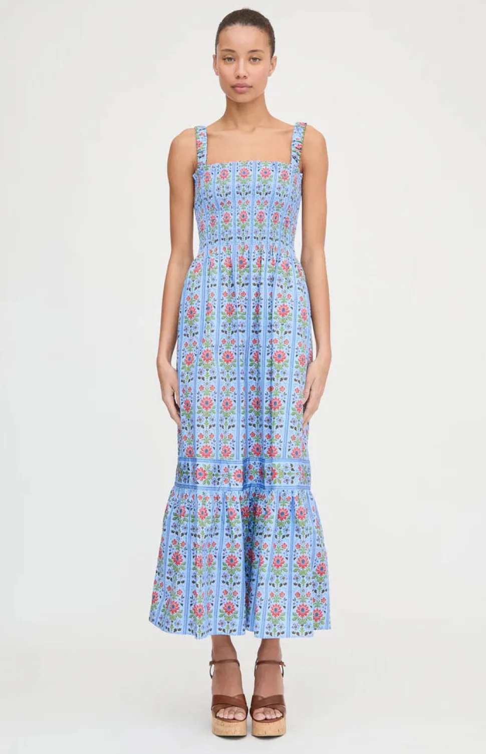 The Anjuli Nap Dress in Blue Floral Block Stripe