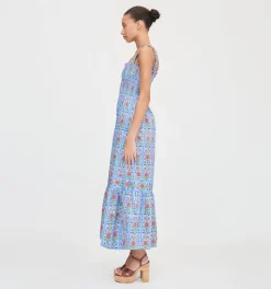 The Anjuli Nap Dress in Blue Floral Block Stripe