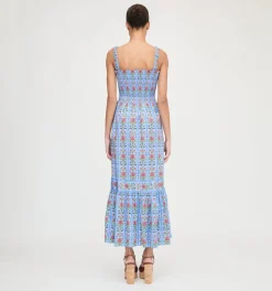 The Anjuli Nap Dress in Blue Floral Block Stripe
