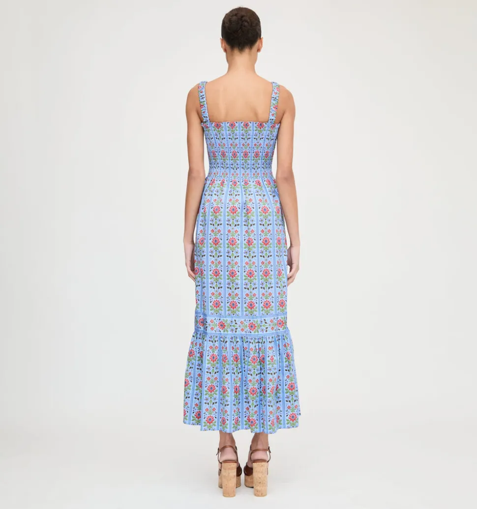 The Anjuli Nap Dress in Blue Floral Block Stripe