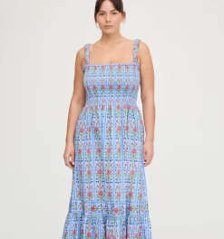 The Anjuli Nap Dress in Blue Floral Block Stripe