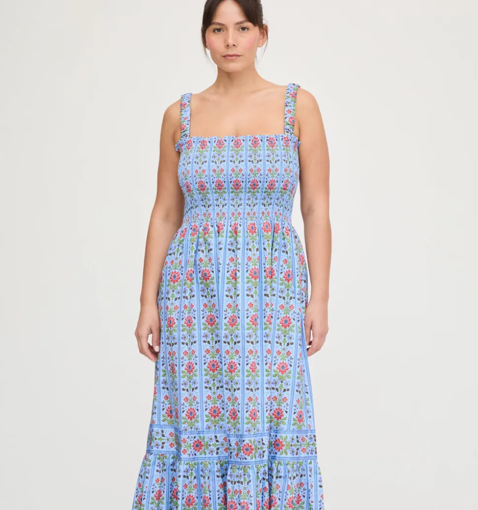 The Anjuli Nap Dress in Blue Floral Block Stripe