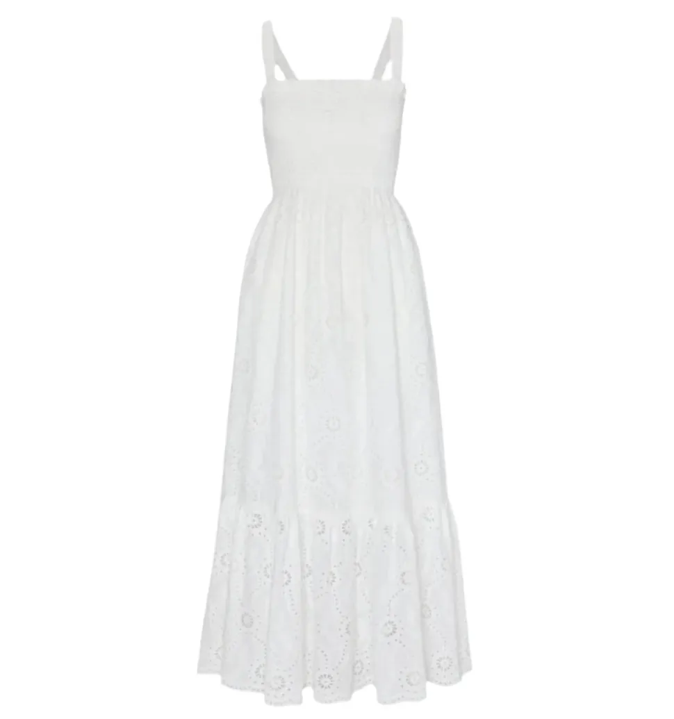 The Anjuli Nap Dress in White Trellis Broderie