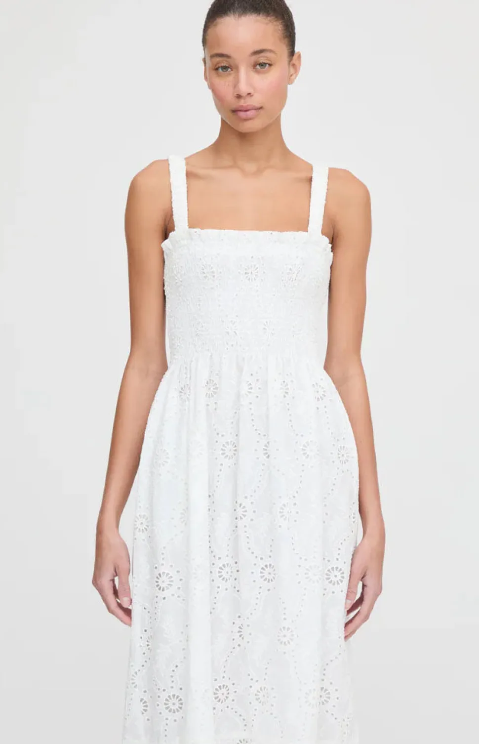The Anjuli Nap Dress in White Trellis Broderie