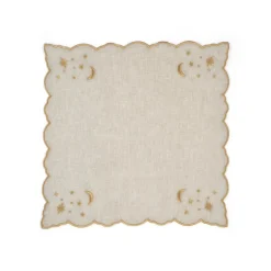 The Astral Linen Napkin in Natural Linen and Gold Embroidery