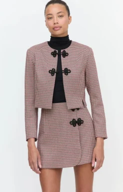 The Aubriella Jacket in Burgundy Holmes Houndstooth