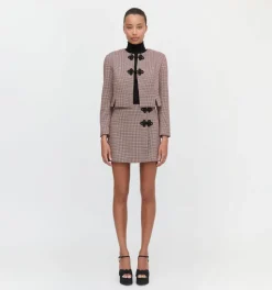 The Aubriella Jacket in Burgundy Holmes Houndstooth