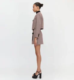 The Aubriella Jacket in Burgundy Holmes Houndstooth