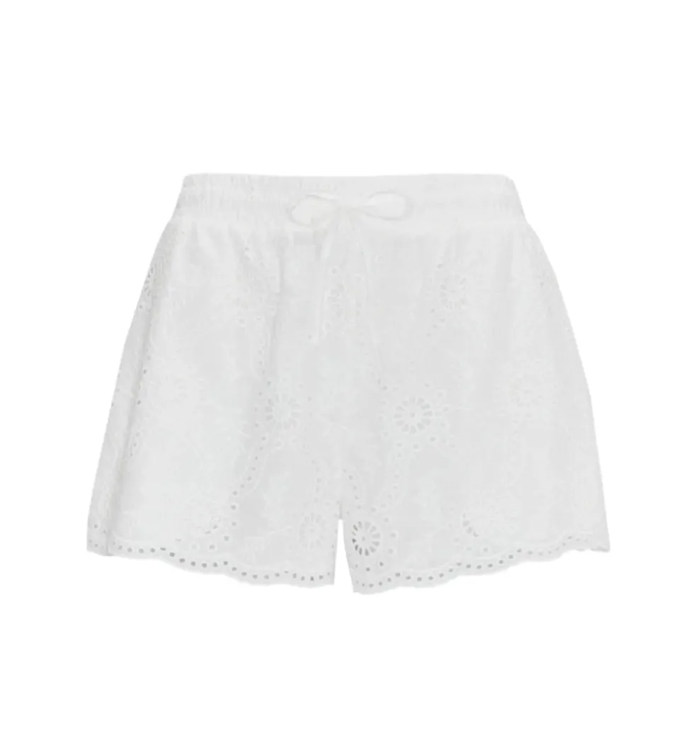 The Audrey Shorts in White Trellis Broderie