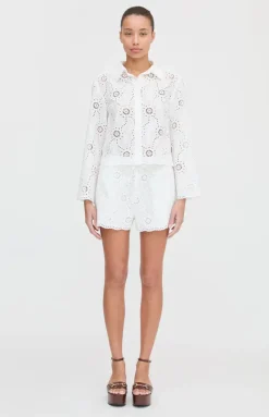 The Audrey Shorts in White Trellis Broderie
