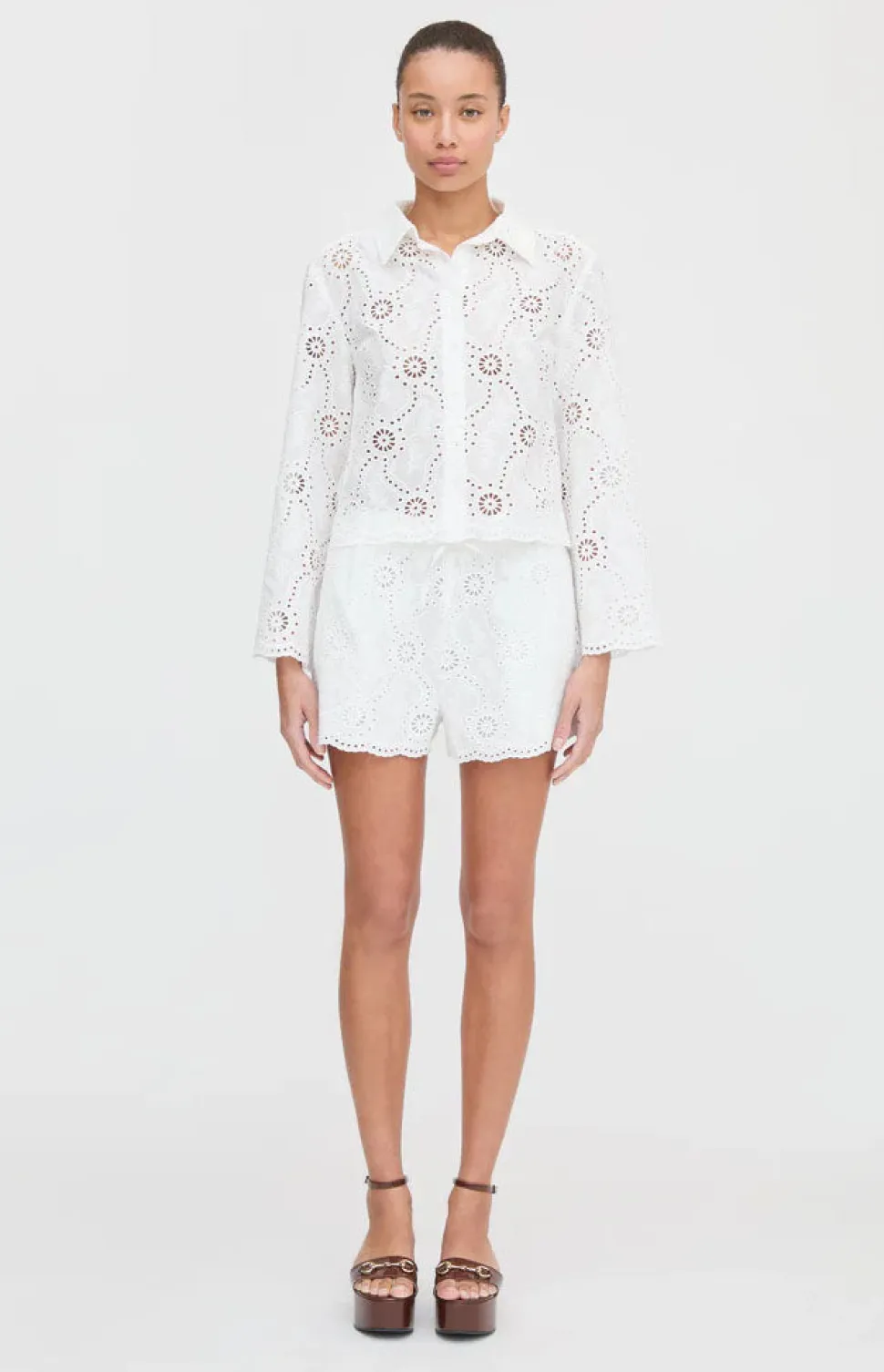 The Audrey Shorts in White Trellis Broderie