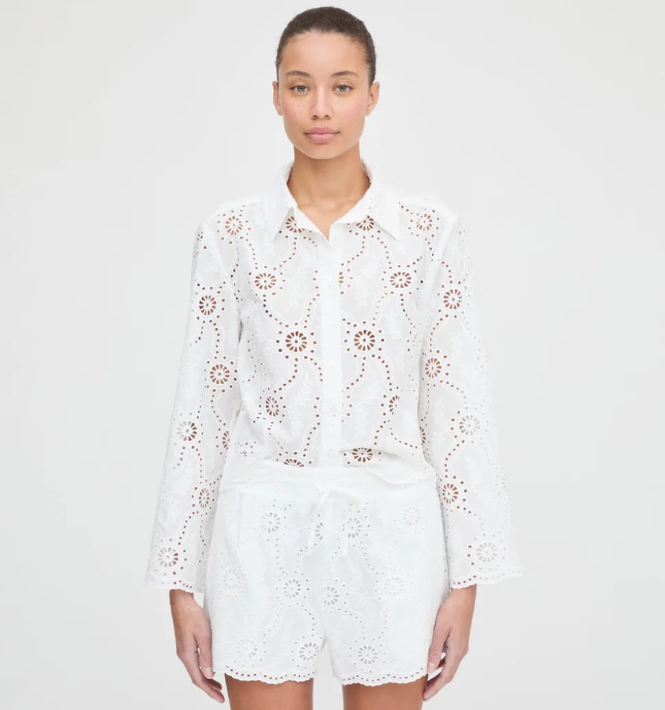 The Audrey Shorts in White Trellis Broderie
