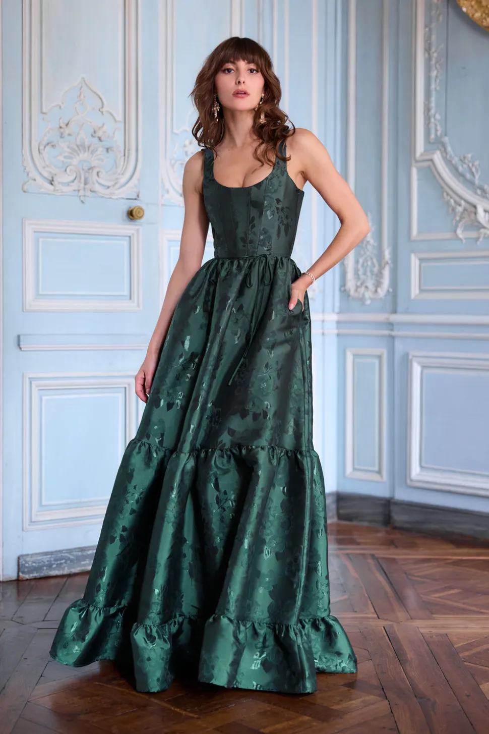 The Avery Dress in Emerald Baroque Floral