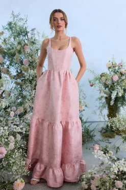 The Avery Dress in Light Pink Windsor Brocade