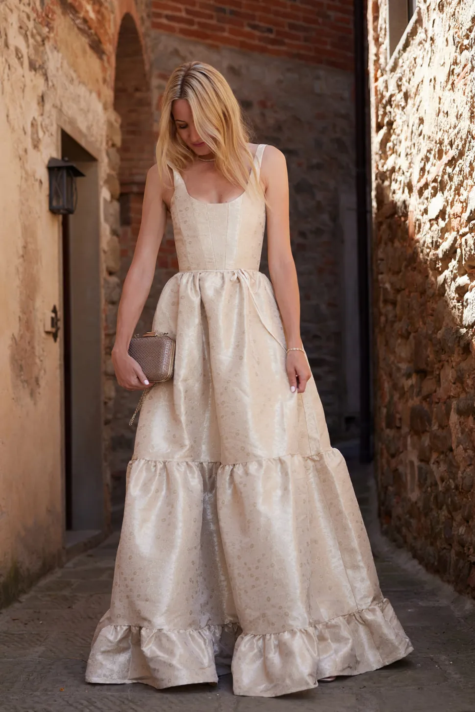 The Avery Dress in Taupe Duchess