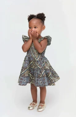The Baby Ellie Nap Dress in Olive Equestrian Scarf