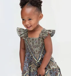 The Baby Ellie Nap Dress in Olive Equestrian Scarf