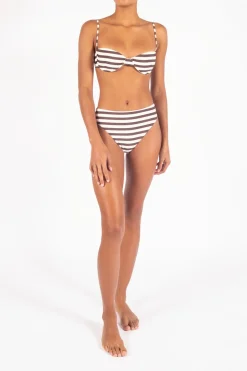 The Balconette Underwire Bikini Top in Espresso Even Stripes