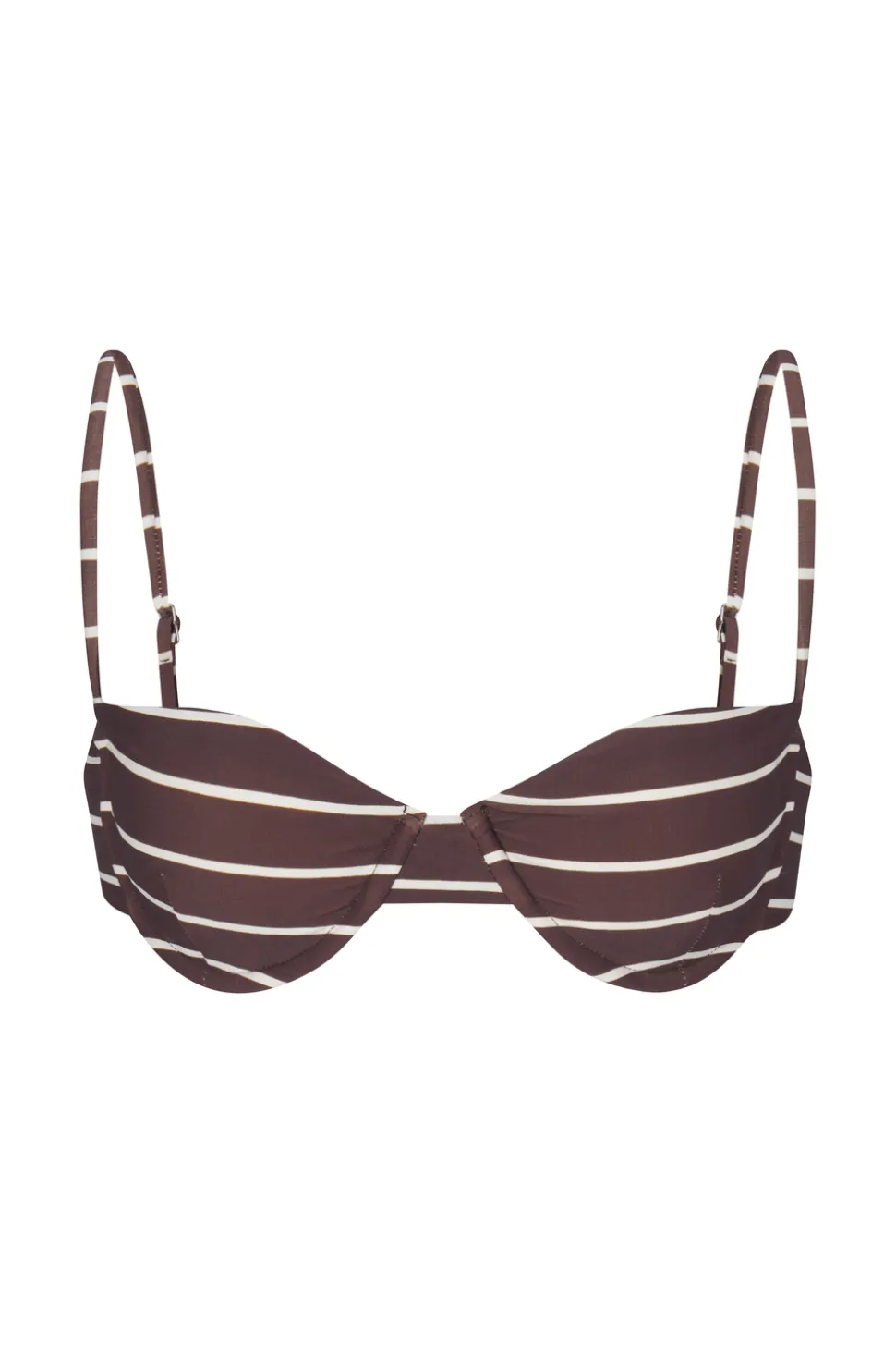 The Balconette Underwire Bikini Top in Espresso Odd Stripes