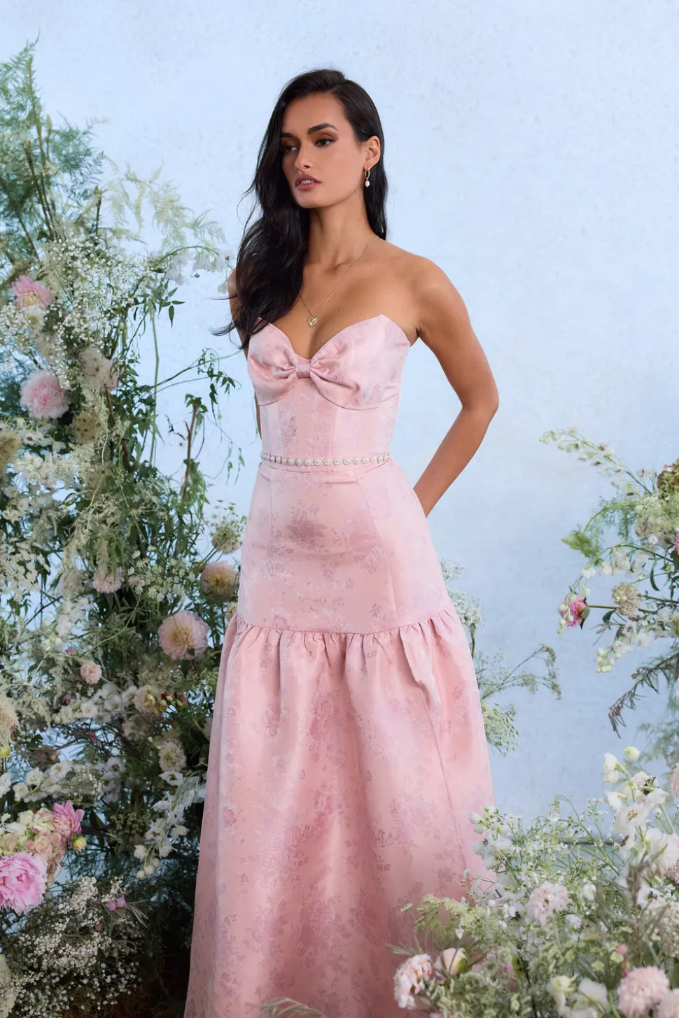 The Beatrice Dress in Light Pink Windsor Brocade