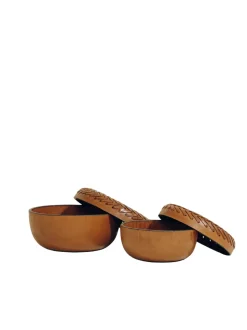 The Box in Cognac Leather Lace Trim, Set of 2