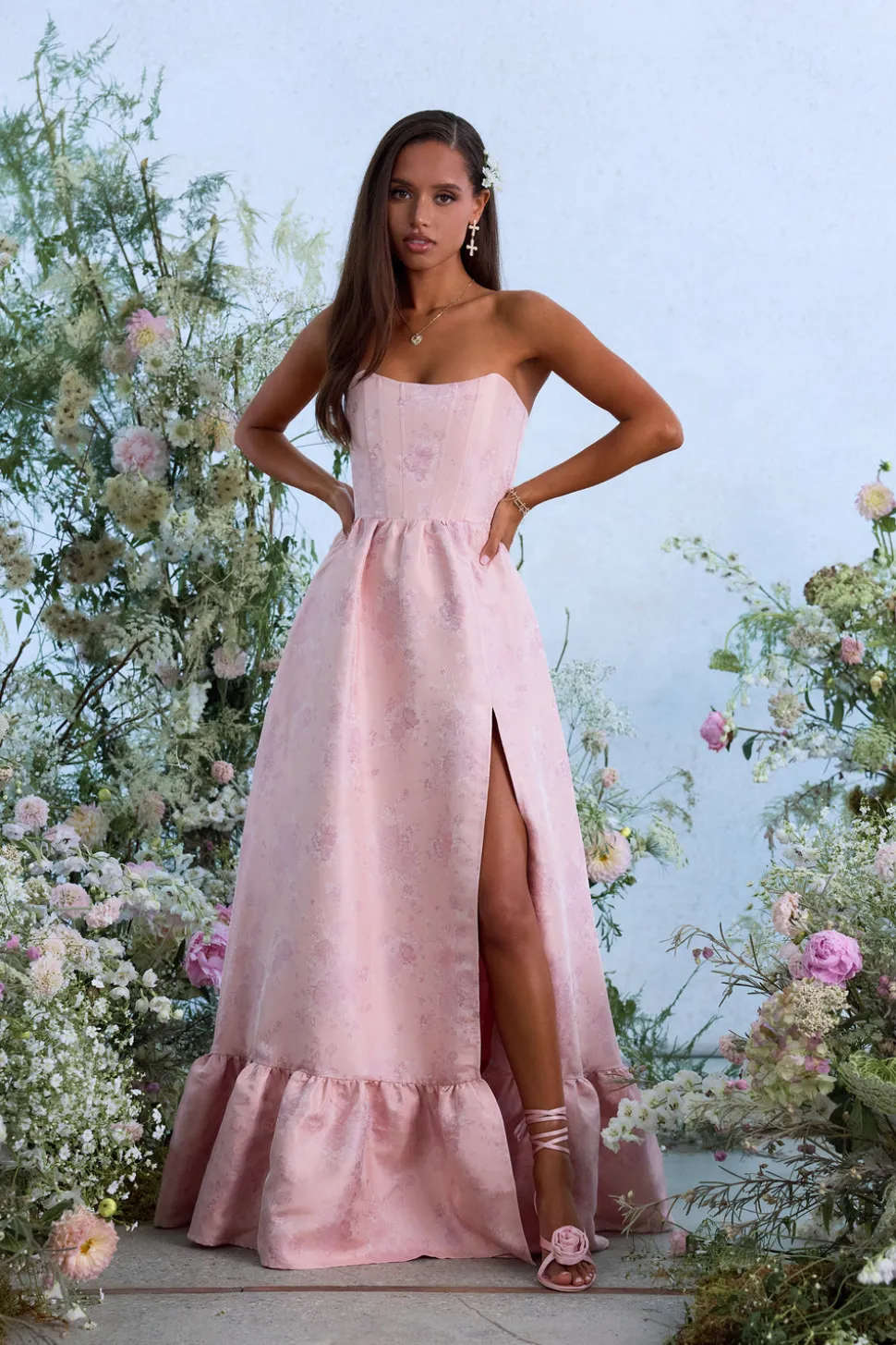 The Charlotte Dress in Light Pink Windsor Brocade