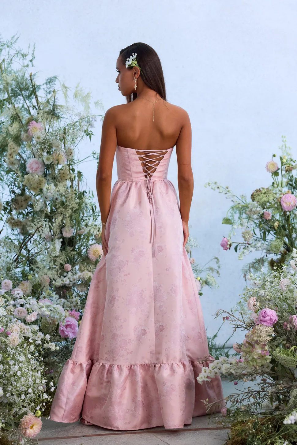 The Charlotte Dress in Light Pink Windsor Brocade
