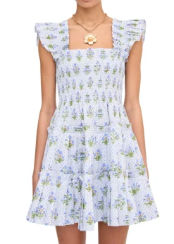 The Charlotte Nap Dress in Blue Block Print