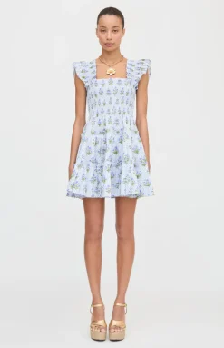 The Charlotte Nap Dress in Blue Block Print