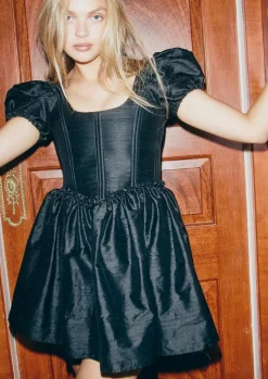 The Chloe Dress in Black Silk Dupioni