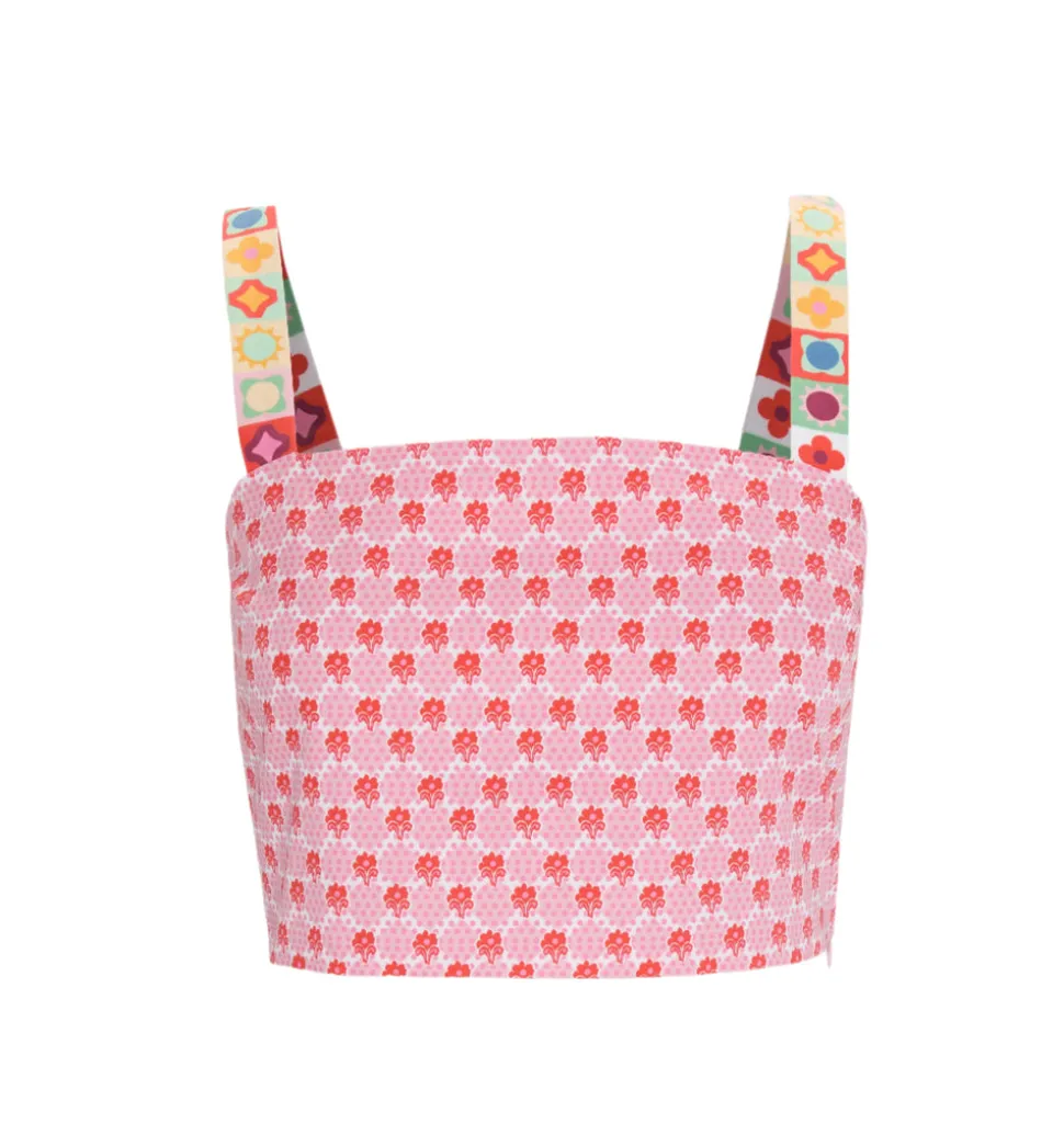 The Clara Crop Top in Pink Cala Check