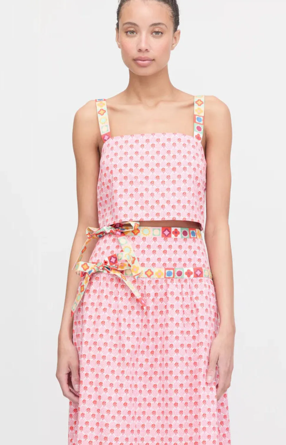 The Clara Crop Top in Pink Cala Check