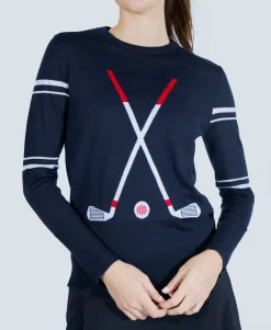 The Club Sweater in Navy Stripe