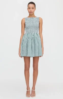 The Cosima Mini Nap Dress in Green Stripe
